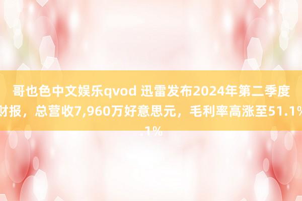 哥也色中文娱乐qvod 迅雷发布2024年第二季度财报，总营收7，960万好意思元，毛利率高涨至51.1%