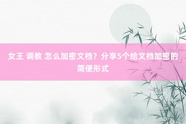 女王 调教 怎么加密文档？分享5个给文档加密的简便形式